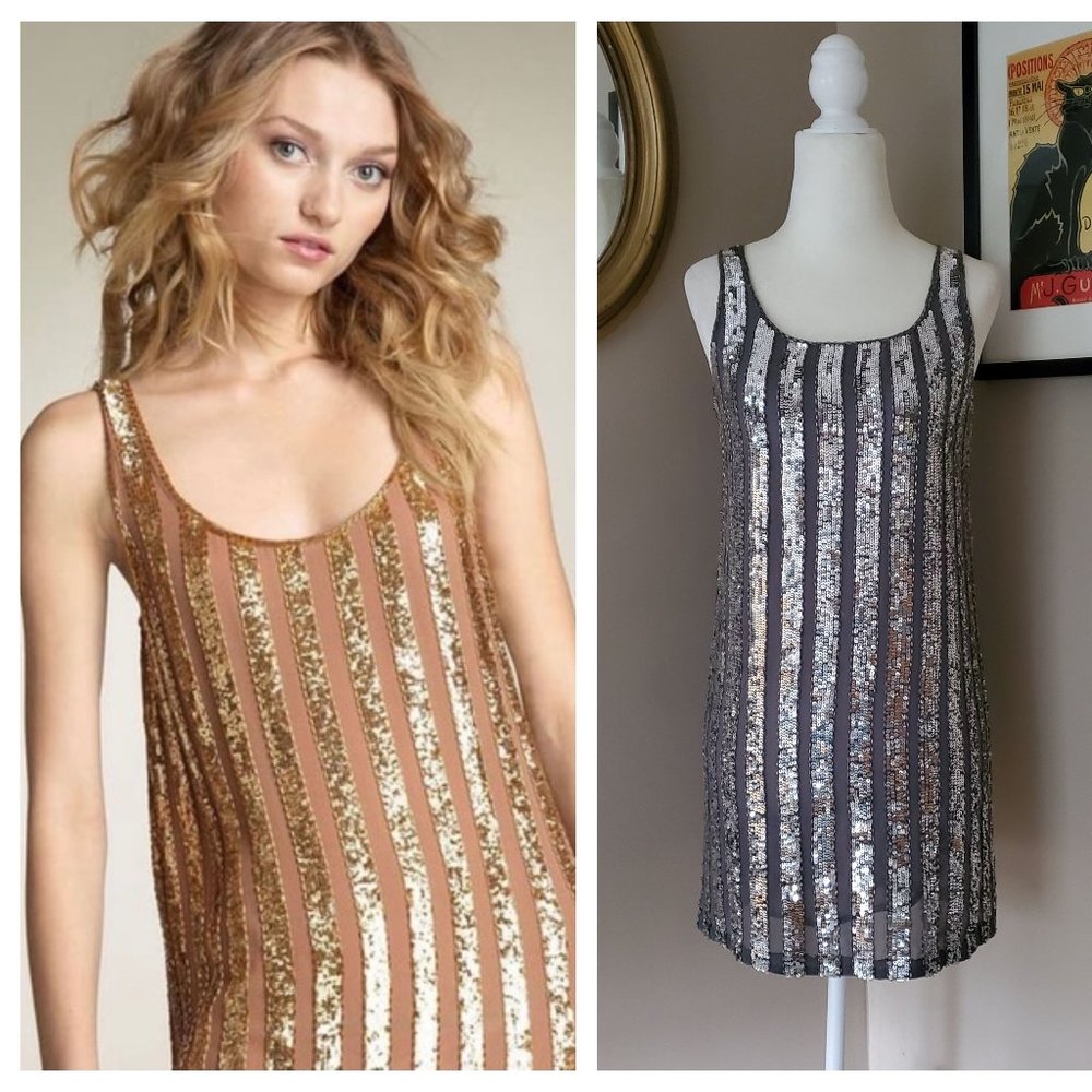 Haute Hippie Silver Sequin Silk Tank Mini Dress Size XS EUC